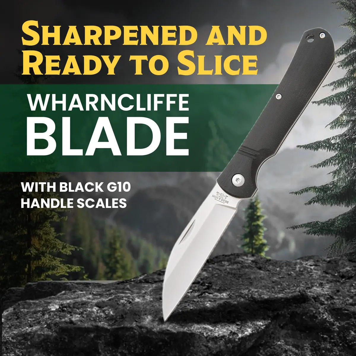 Bear & Son 484GB Wharncliffe Slip Joint Pocket Knife 3.25" D2 Steel Blade, Black G10 Handle, Made in USA - view 4