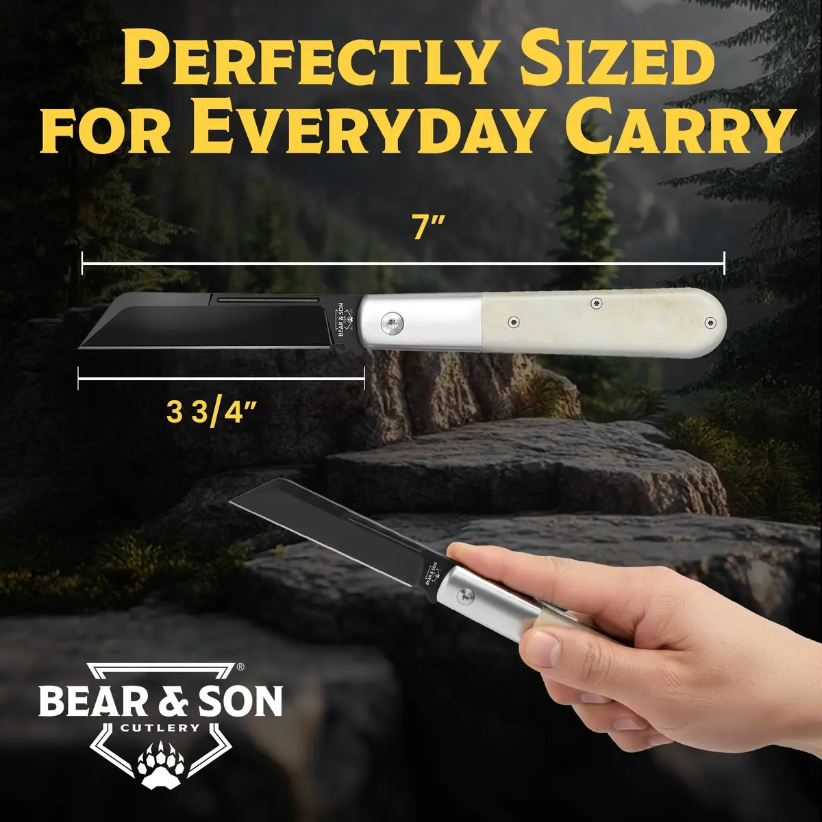 Bear & Son Modern White Smooth Bone Sheepfoot Barlow | 3 3/4" D2 Steel Blade, Lightweight & Slim Pocket Knife - view 5