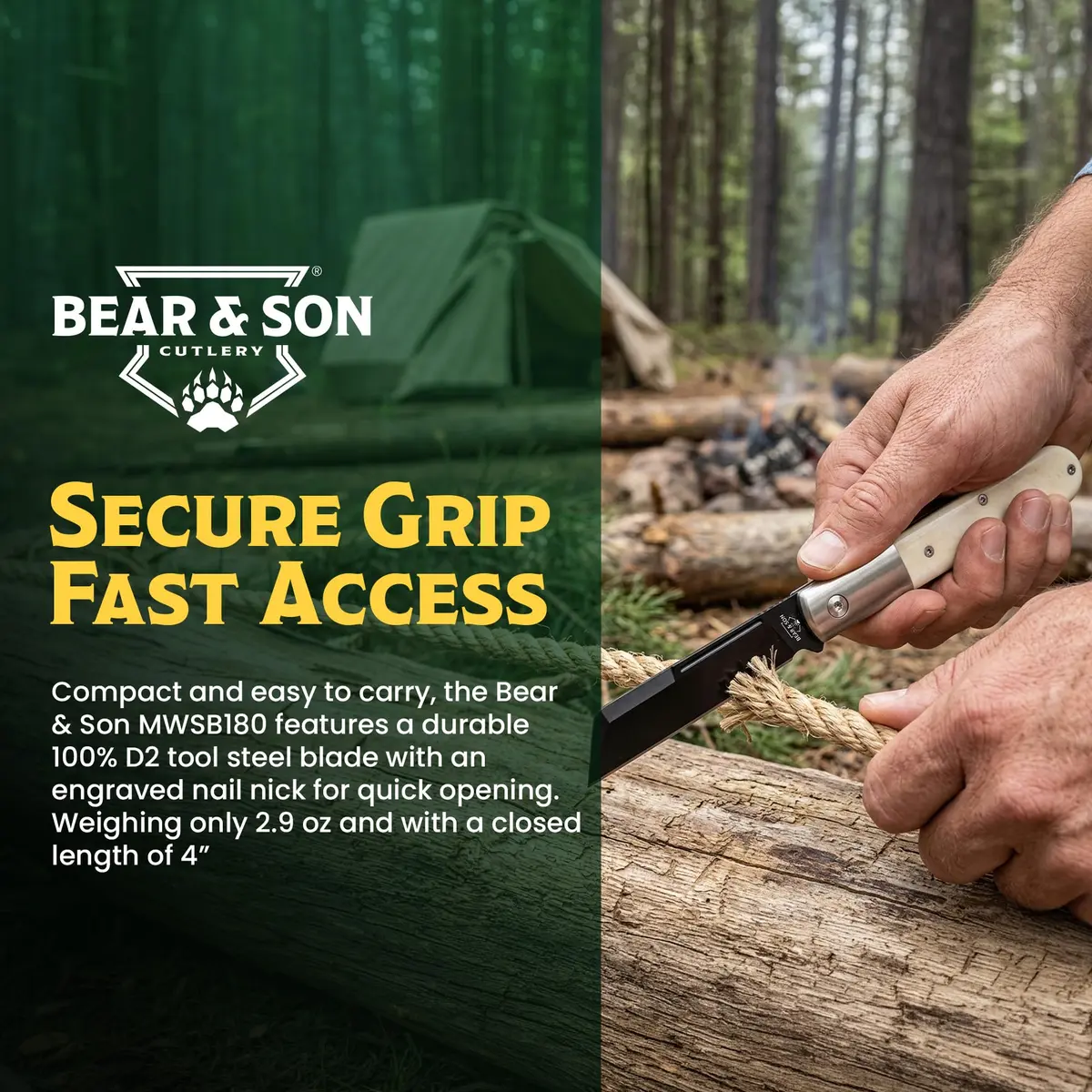 Bear & Son Modern White Smooth Bone Sheepfoot Barlow | 3 3/4" D2 Steel Blade, Lightweight & Slim Pocket Knife - view 6