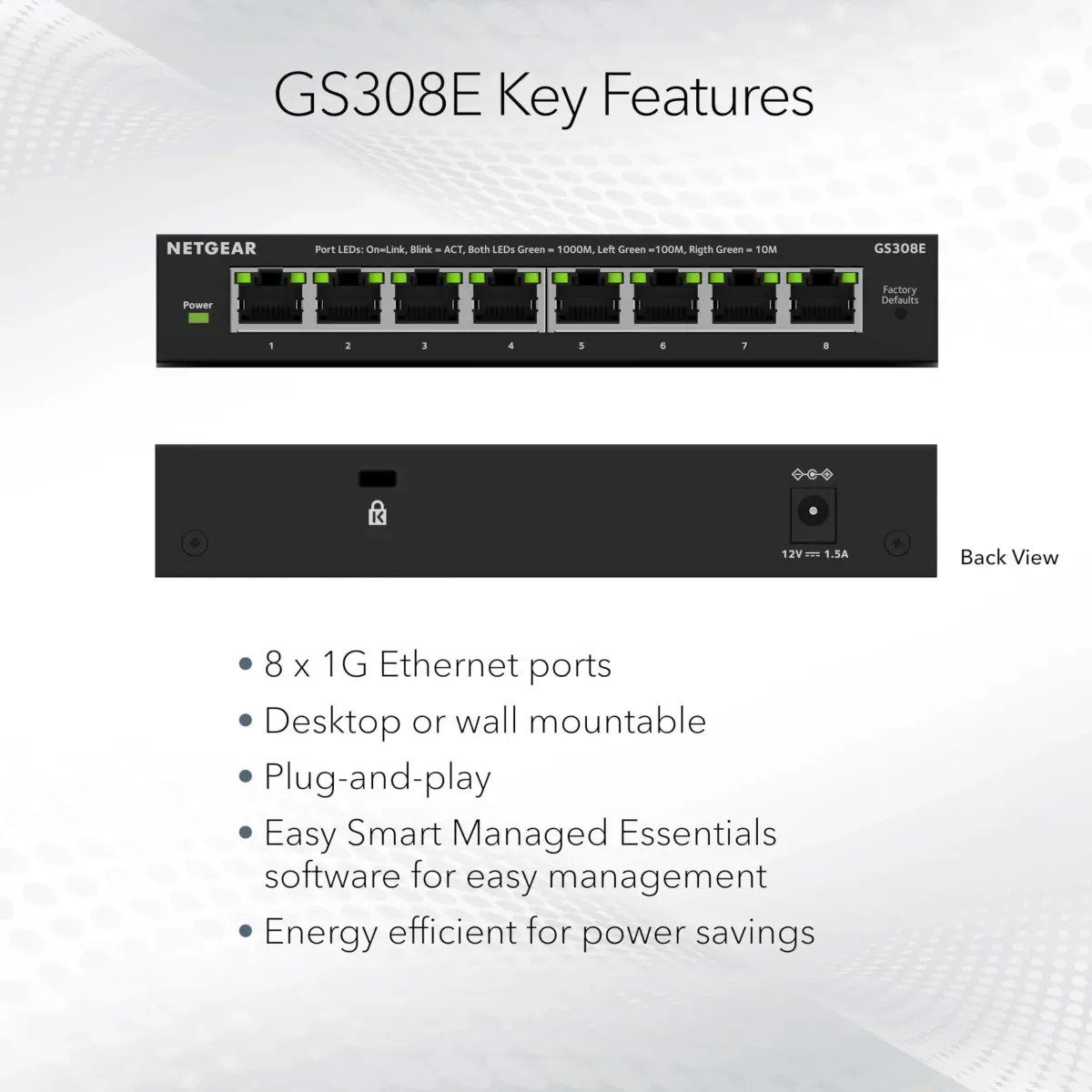 NETGEAR 8-Port Gigabit Ethernet Easy Smart Managed Network Switch (GS308E) | Reliable Network Backbone for Offices - view 2