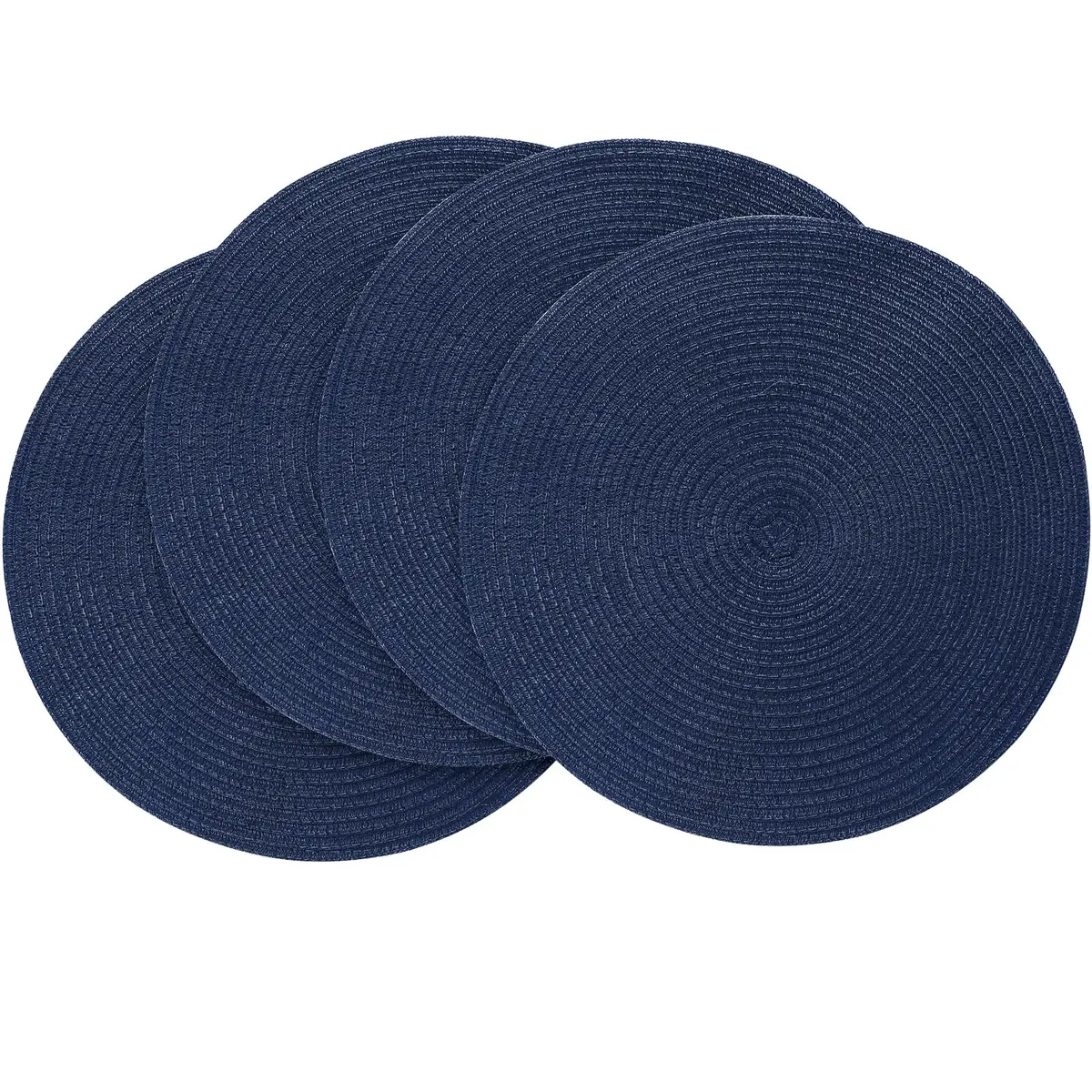 Floroom Navy Blue Braided Round Placemats Set of 4 | 38 cm (15 Inch) Diameter | Washable Heat Resistant Cotton Polyester Circle Place Mats for Kitchen Dining Table - main product image