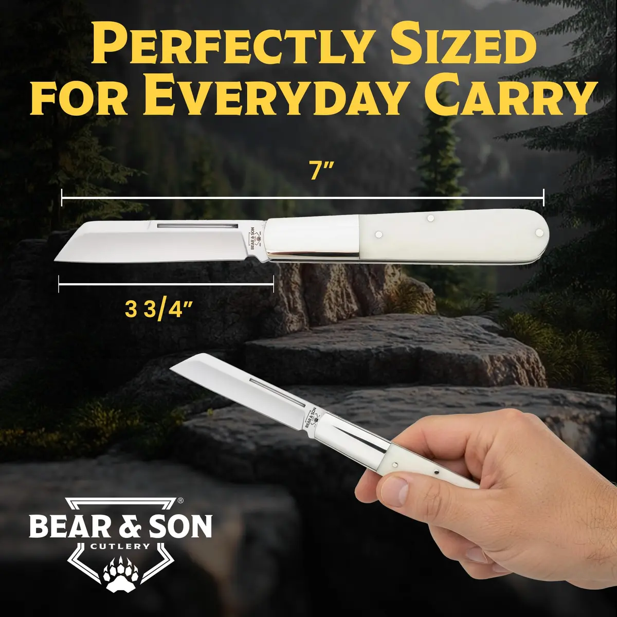 Bear & Son Barlow Pocket Knife 2-3/4" Sheepsfoot Blade | High Carbon Stainless Steel, White Bone Handle, Made in USA - view 5