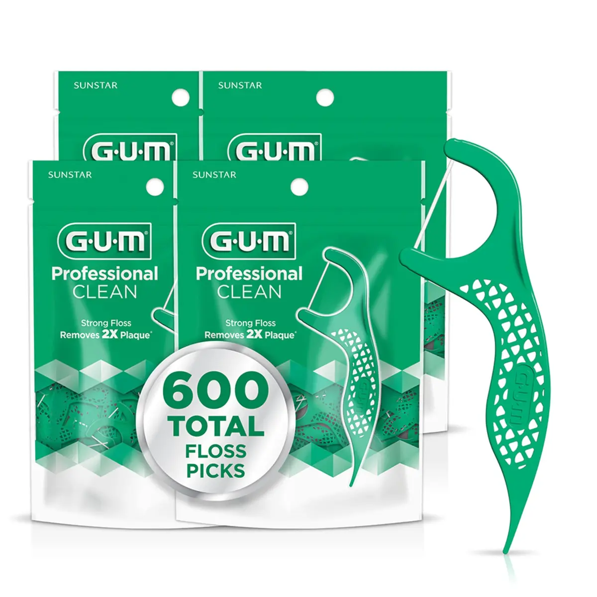GUM Professional Clean Dental Floss Picks, Fresh Mint, 150 Count (4 Pack) | Shred-Resistant Floss & Precision Toothpick - main product image