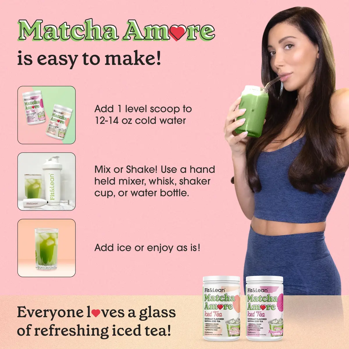 Fit & Lean Matcha Amore Iced Tea, Raspberry Flavor, 30 Servings | Organic, Vegan, Gluten-Free, Supports Gut & Focus - view 5