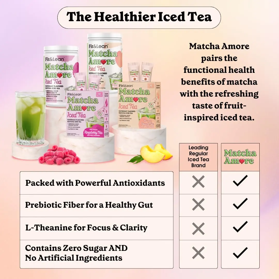 Fit & Lean Matcha Amore Iced Tea, Raspberry Flavor, 30 Servings | Organic, Vegan, Gluten-Free, Supports Gut & Focus - view 6