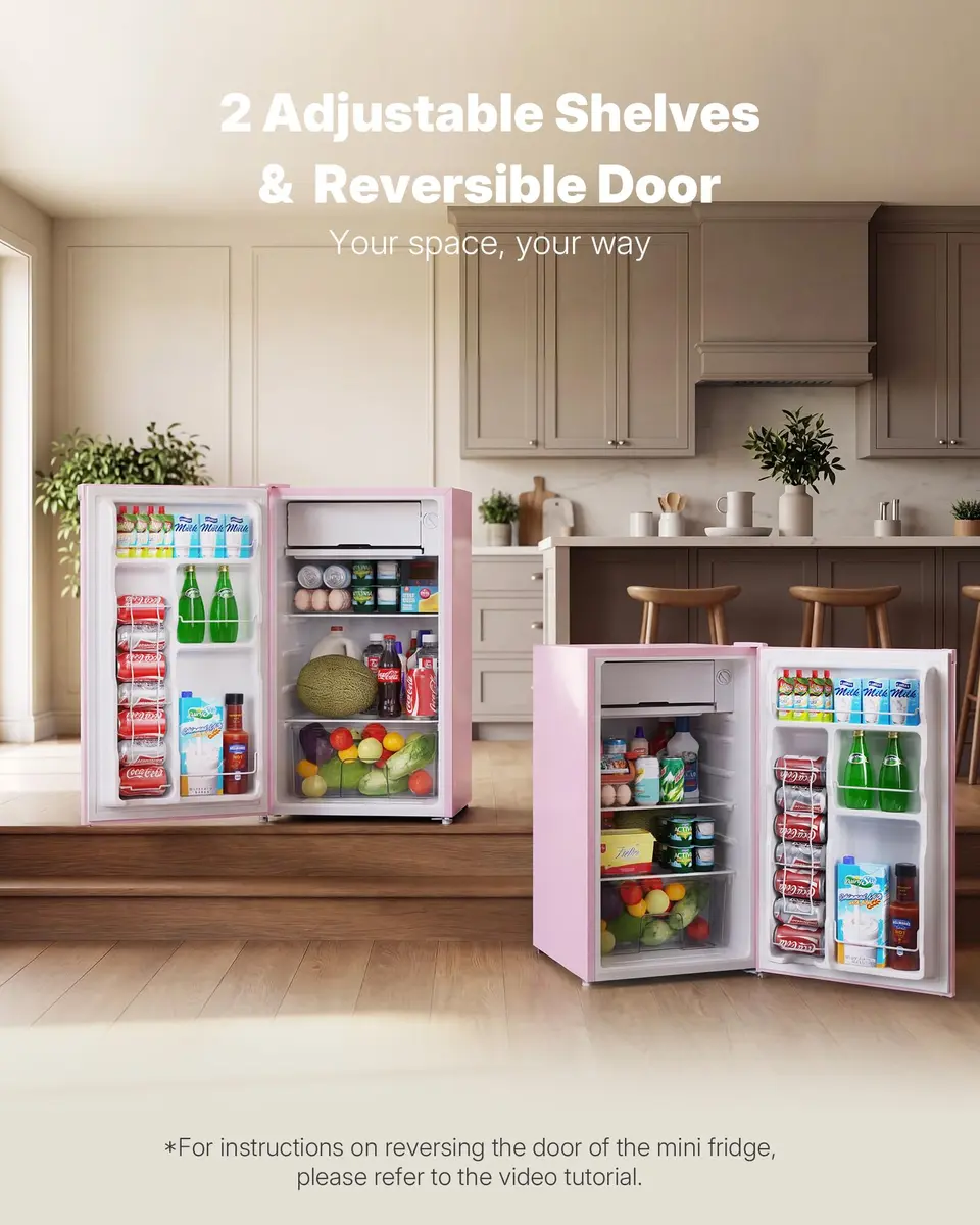 Upstreman Mini Fridge Pink 3.2 Cu.Ft | Space-Efficient Dorm & Office Cooler - view 5