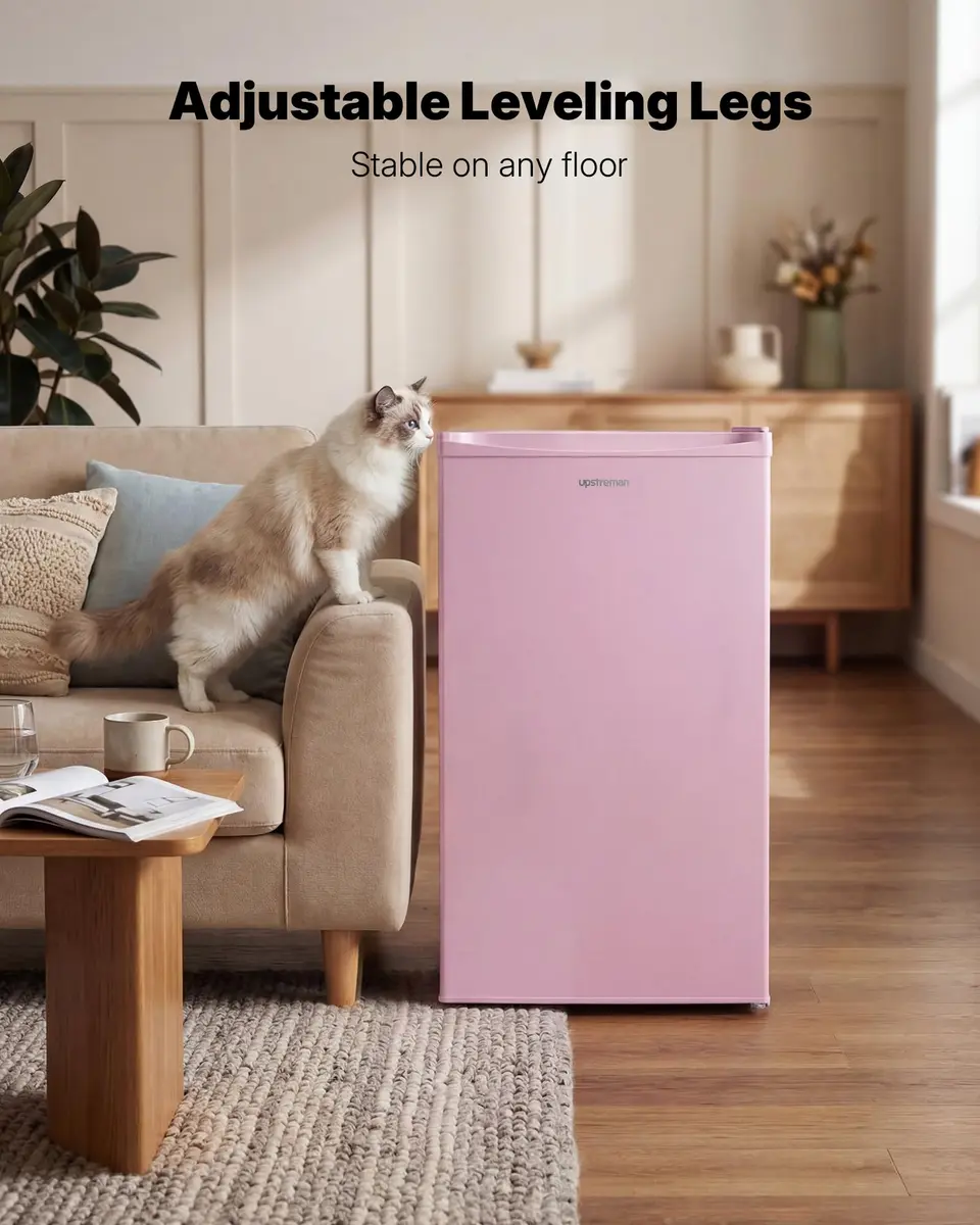 Upstreman Mini Fridge Pink 3.2 Cu.Ft | Space-Efficient Dorm & Office Cooler - view 6