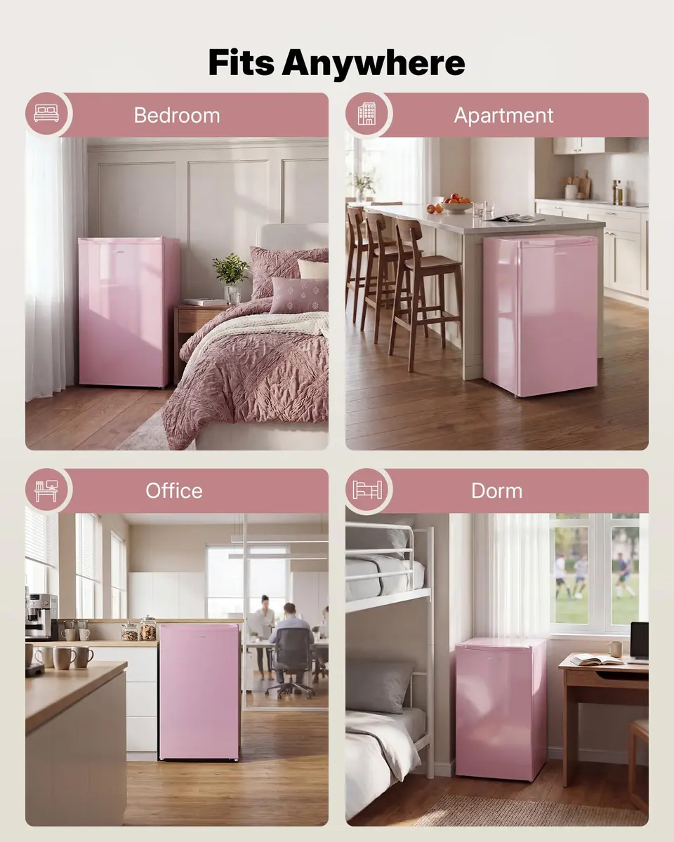 Upstreman Mini Fridge Pink 3.2 Cu.Ft | Space-Efficient Dorm & Office Cooler - view 8