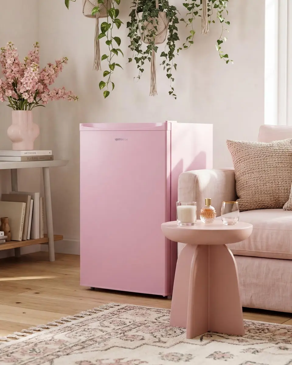 Upstreman Mini Fridge Pink 3.2 Cu.Ft | Space-Efficient Dorm & Office Cooler - view 9