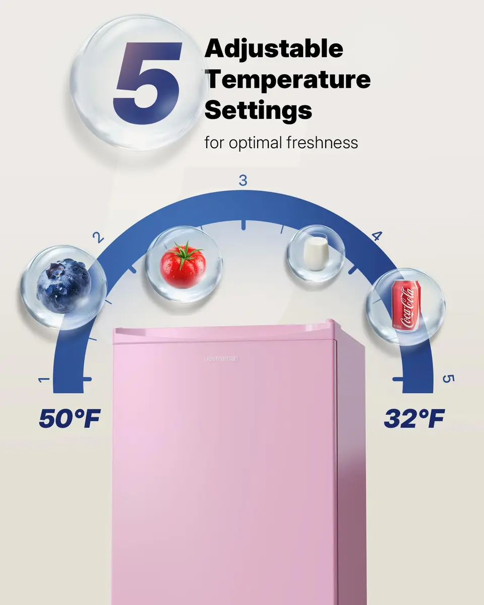 Upstreman Mini Fridge Pink 3.2 Cu.Ft | Space-Efficient Dorm & Office Cooler - view 3