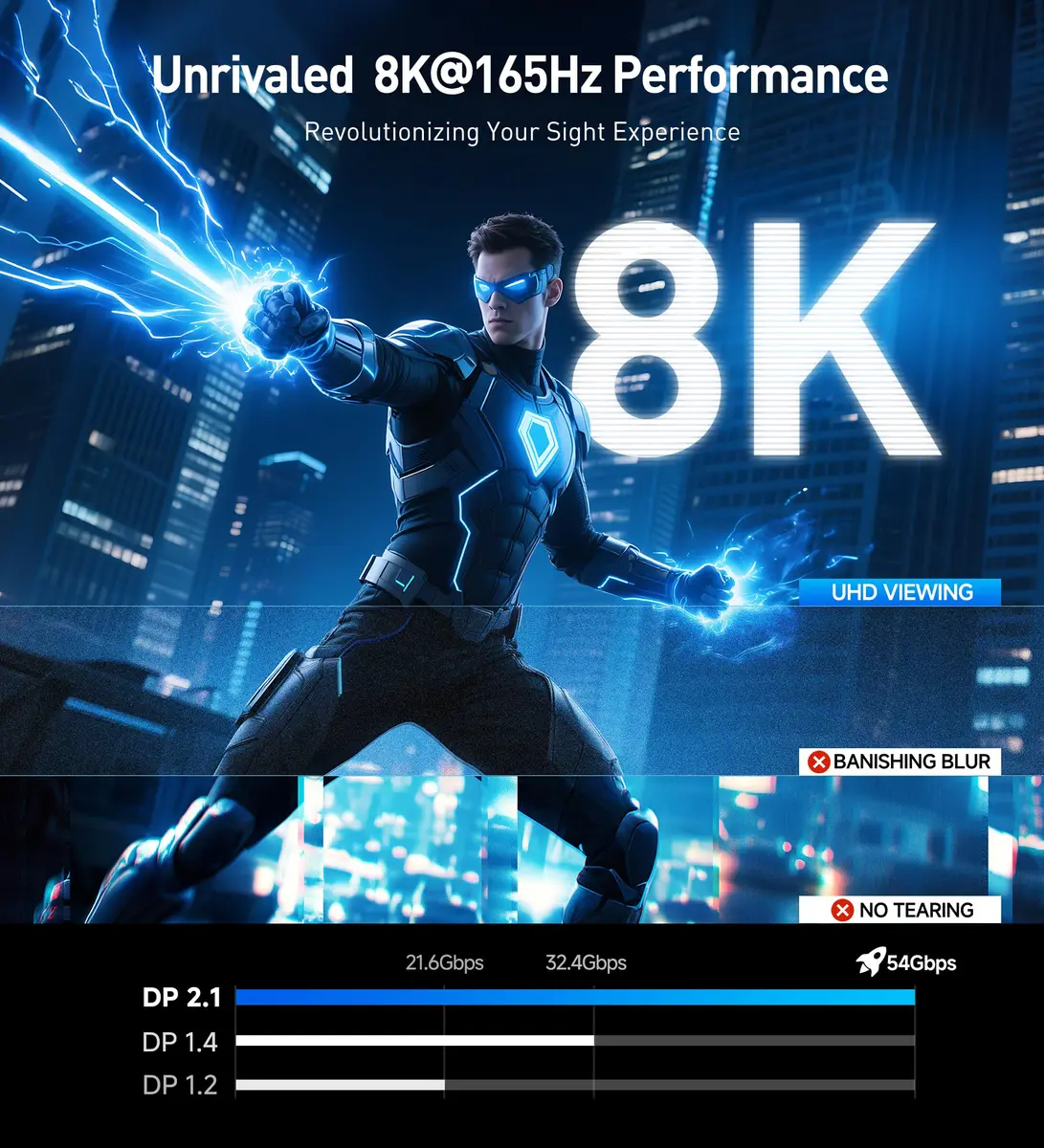 Cable Matters VESA Certified 54Gbps DisplayPort 2.1 Cable 3m (9.8ft) | 8K 165Hz / 4K 500Hz Video - view 4