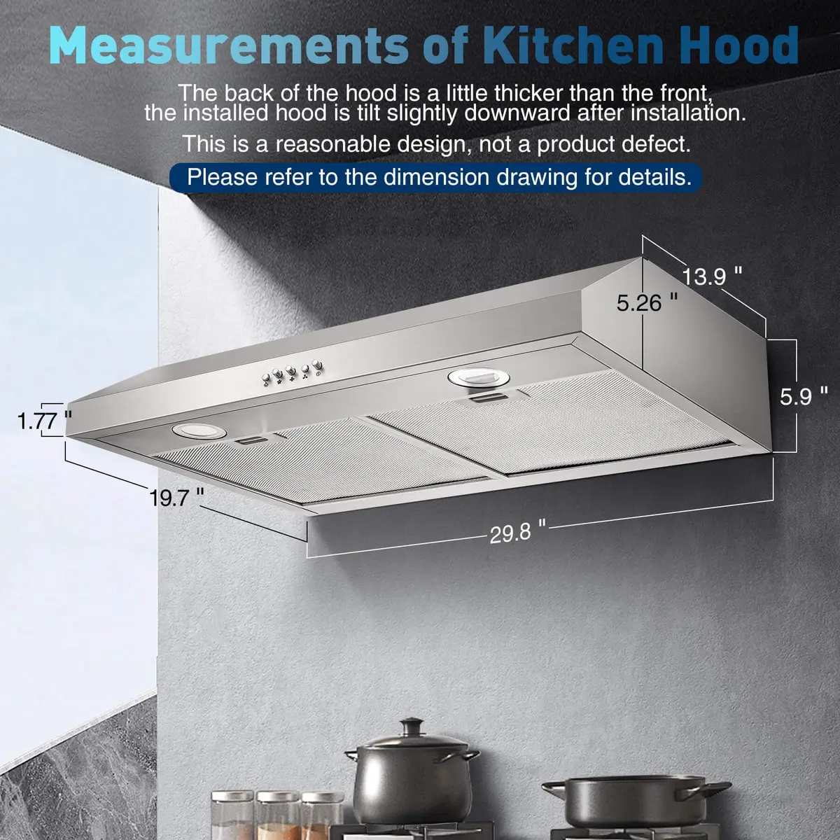 SNDOAS Under Cabinet Range Hood 76.2cm (30 inch) | 700 CFM Stainless Steel Kitchen Exhaust Hood with 3-Speed Fan & LED Lights - view 6