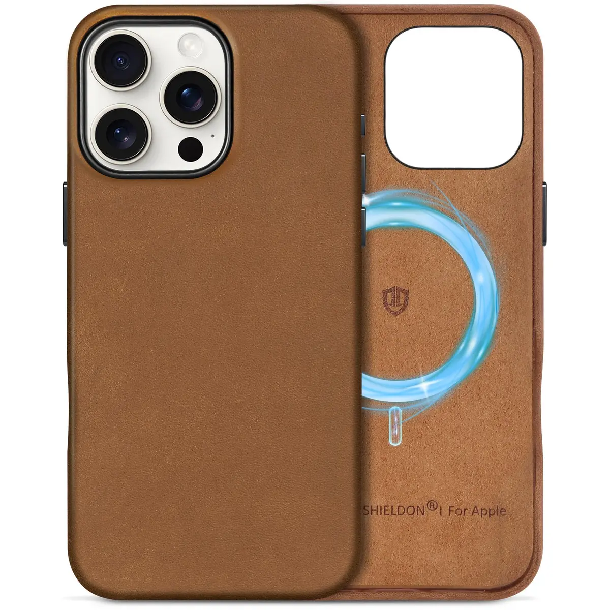 SHIELDON Genuine Leather Case for iPhone 16 Pro Max 6.9" Crazy Horse Brown | Shockproof & Wireless Charging Support - main product image