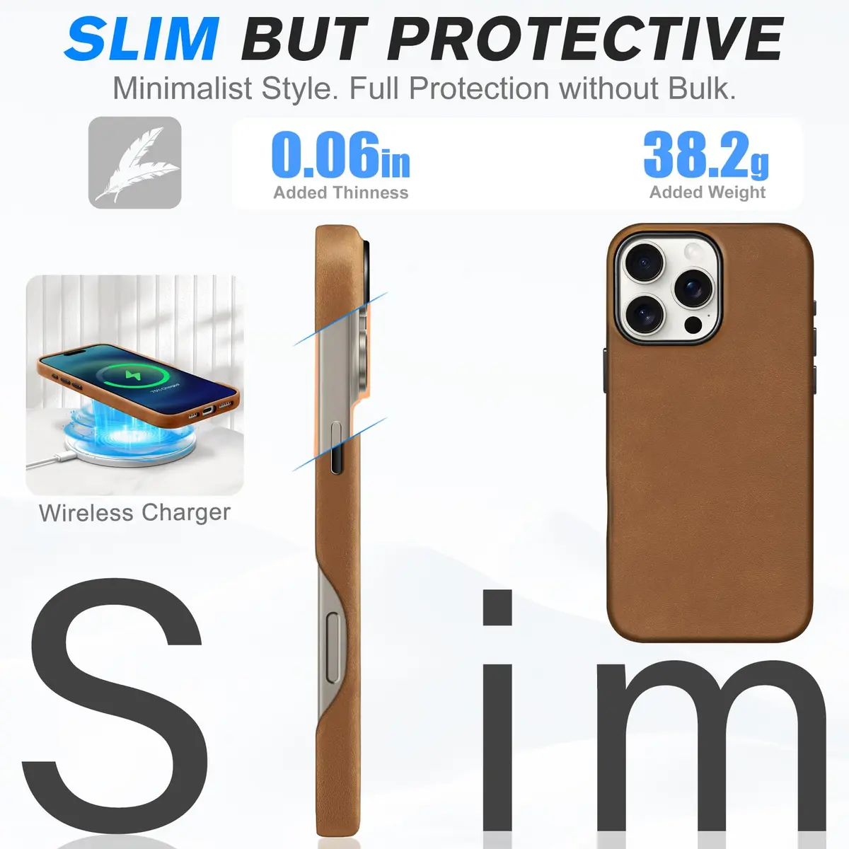 SHIELDON Genuine Leather Case for iPhone 16 Pro Max 6.9" Crazy Horse Brown | Shockproof & Wireless Charging Support - view 8