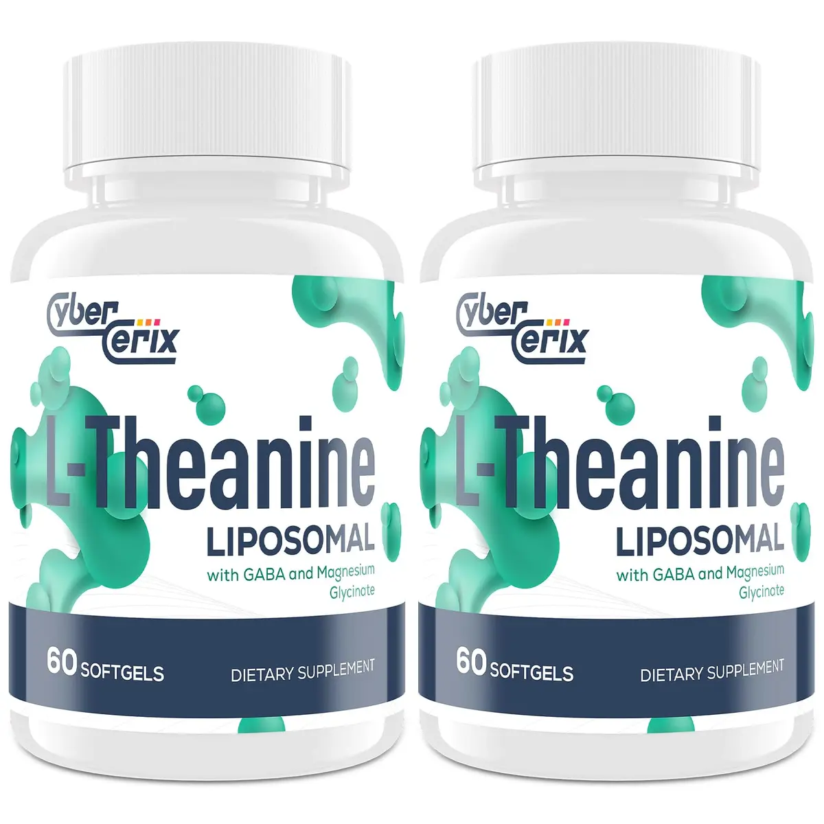 CyberCerix Liposomal L-Theanine 500mg | Extra Strength Supplement for Calm, Relaxation & Focus, Gluten Free (60 Count Pack of 2) - main product image