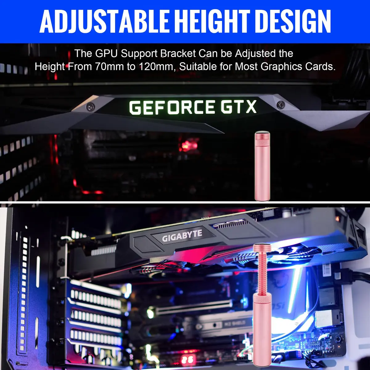 Aivalas Pink GPU Support Bracket | Height Adjustable Anti Sag Holder for Universal Graphics Card - view 4