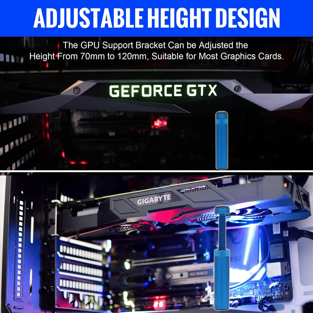 Aivalas Graphics Card GPU Brace Support | Anti Sag Holder, Height Adjustable, Aluminum, Blue - view 4