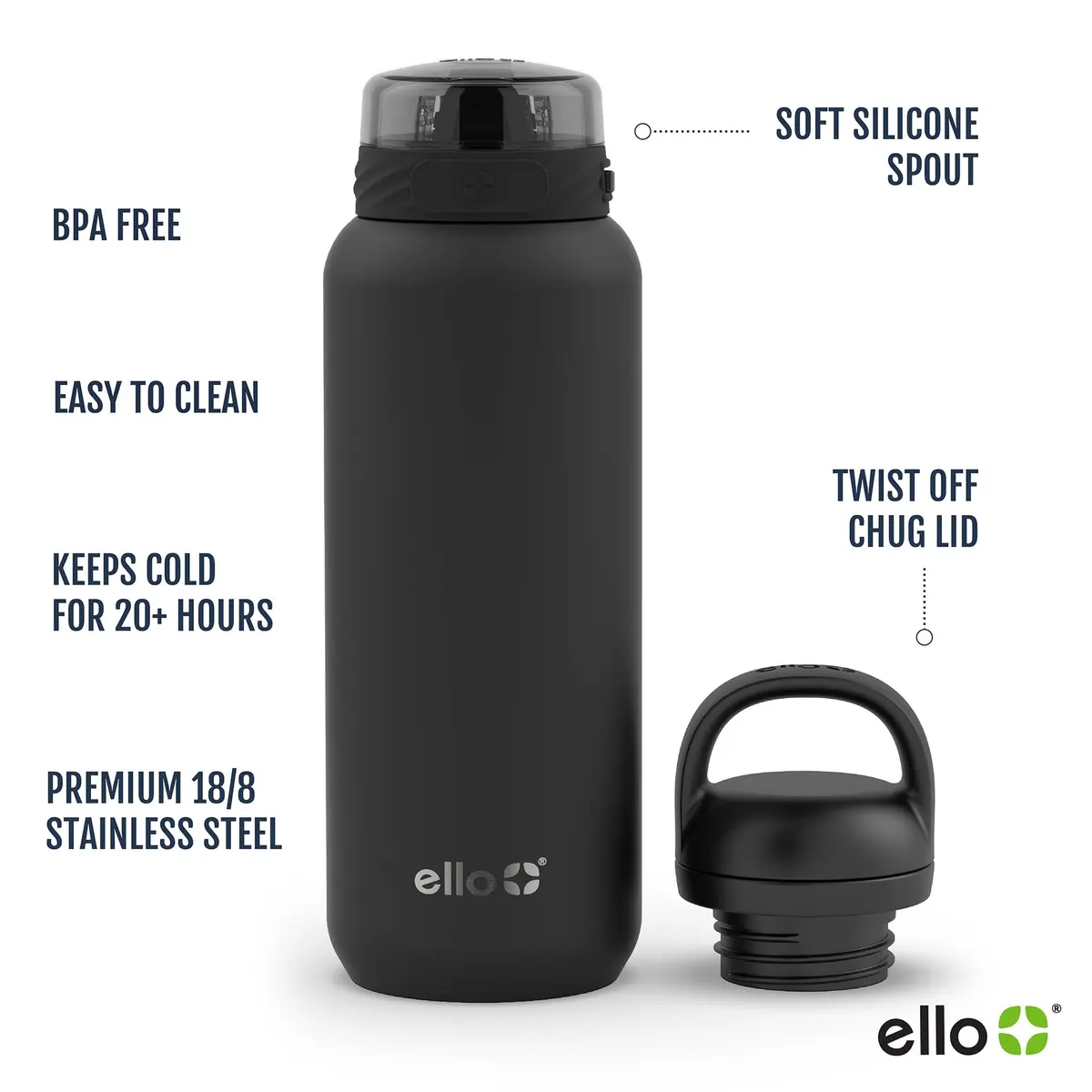 Ello Cooper 32oz (950ml) Insulated Stainless Steel Water Bottle with Straw Lid | Marble Finish - view 4