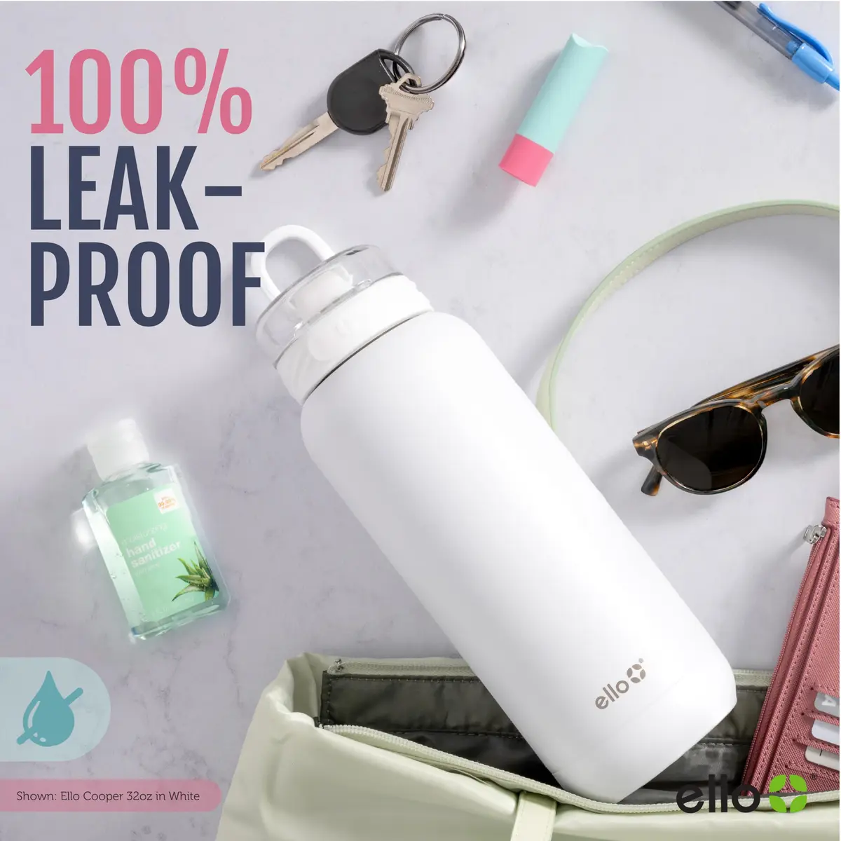 Ello Cooper 32oz (950ml) Insulated Stainless Steel Water Bottle with Straw Lid | Marble Finish - view 8