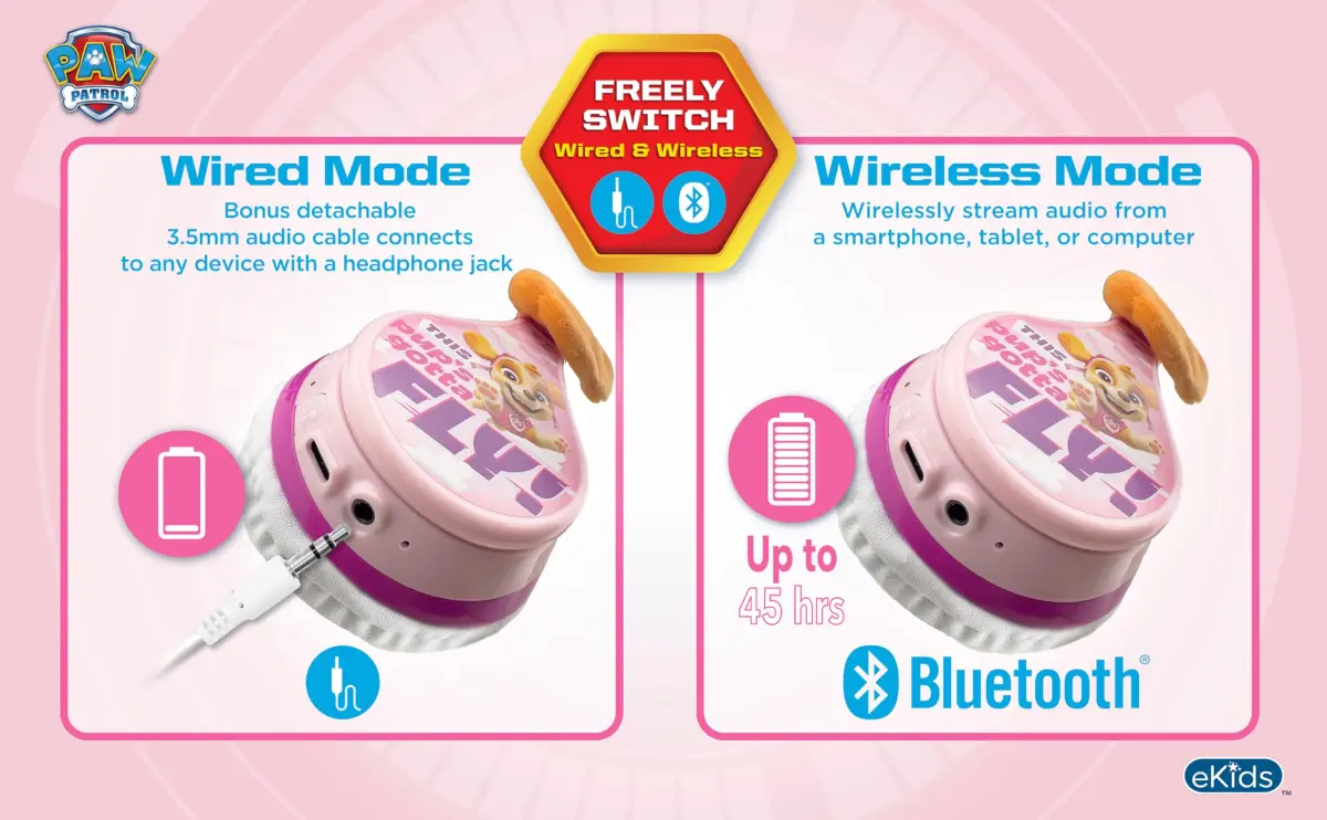 eKids Paw Patrol Skye Liberty Bluetooth Headphones for Kids | Wireless Over-Ear Headset - view 7