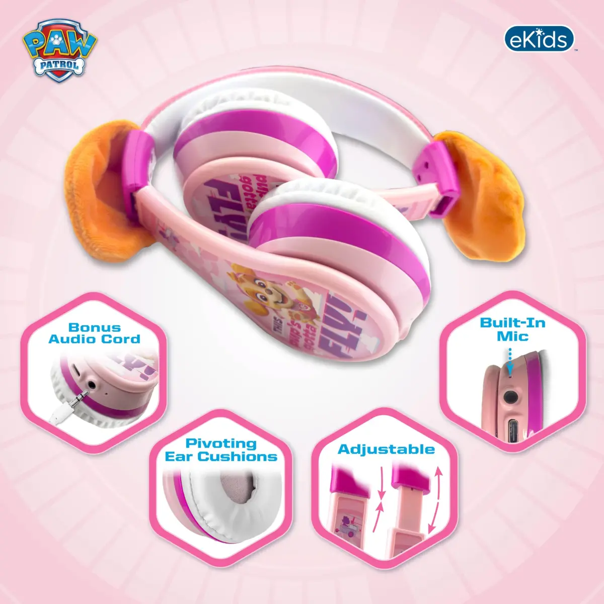 eKids Paw Patrol Skye Liberty Bluetooth Headphones for Kids | Wireless Over-Ear Headset - view 3
