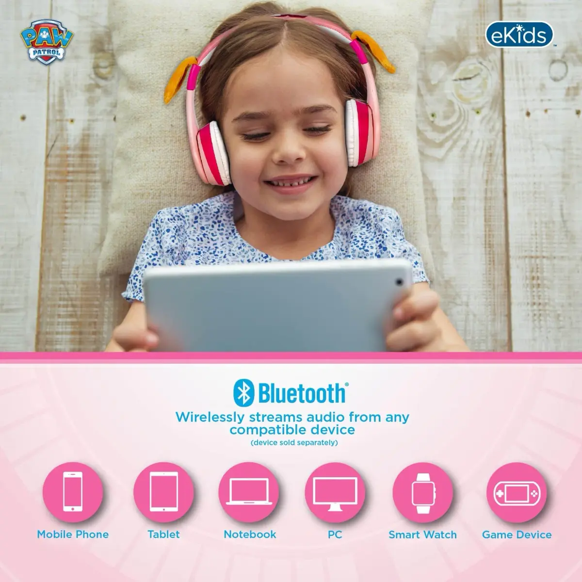 eKids Paw Patrol Skye Liberty Bluetooth Headphones for Kids | Wireless Over-Ear Headset - view 4