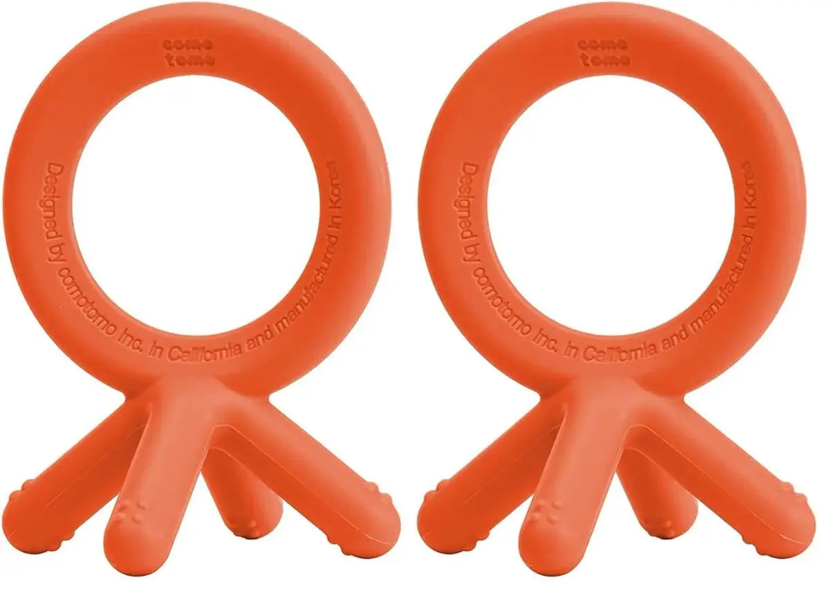 Comotomo Silicone Baby Teether, Orange (Pack of 2) | Finger-Sized, Food-Grade Silicone, Easy Clean - main product image