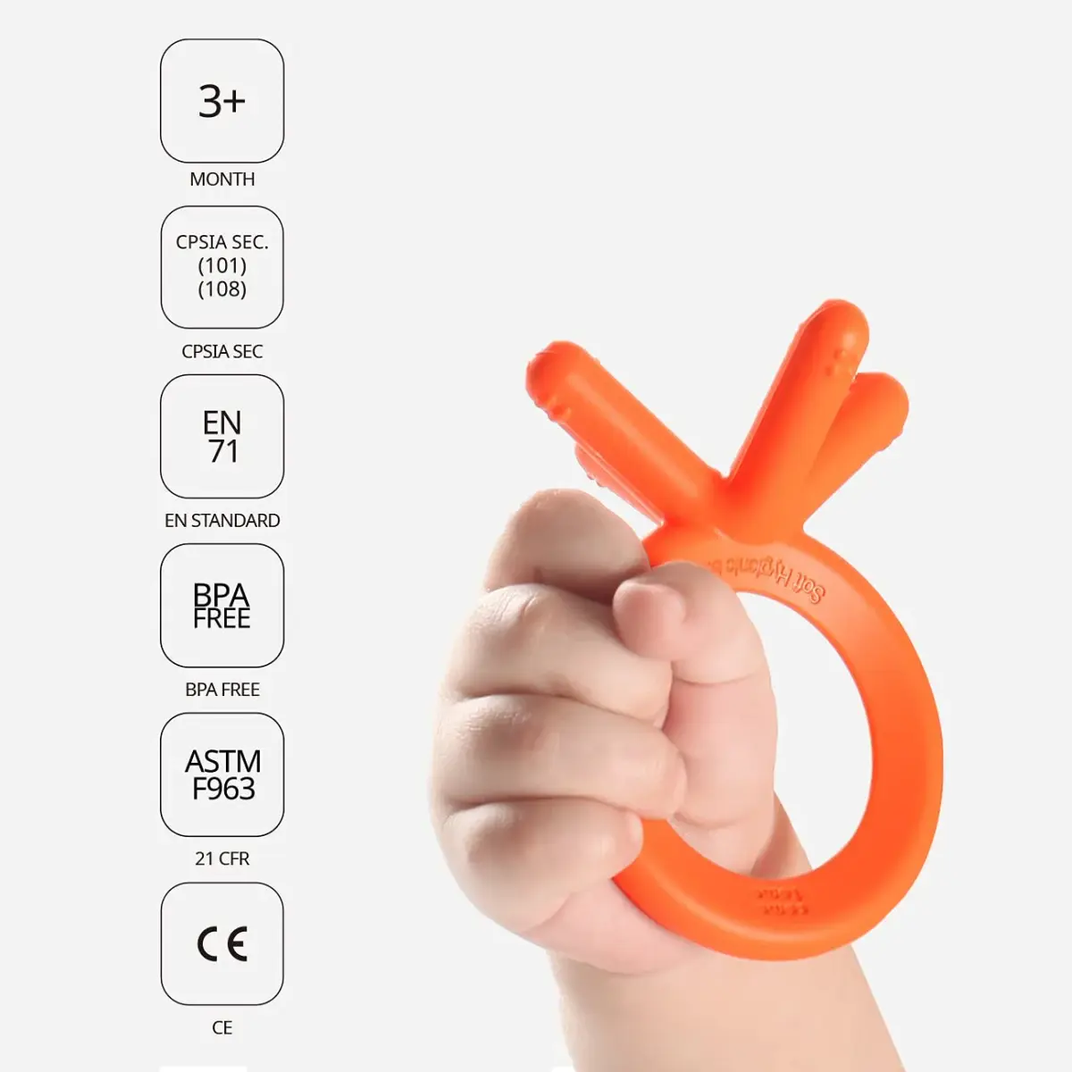 Comotomo Silicone Baby Teether, Orange (Pack of 2) | Finger-Sized, Food-Grade Silicone, Easy Clean - view 3