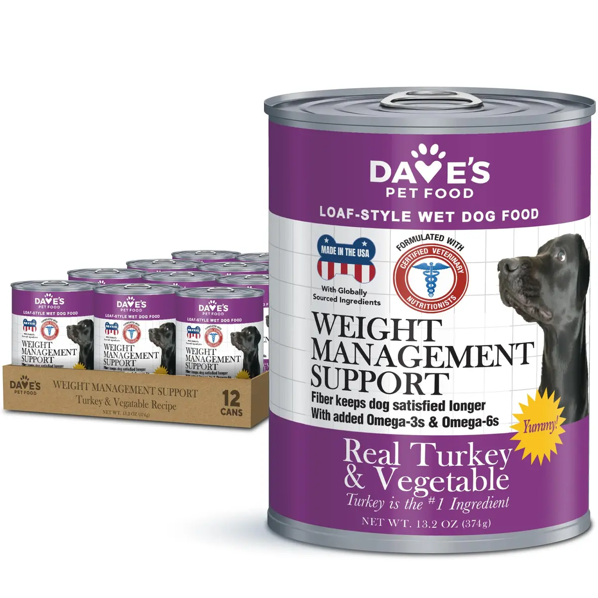Dave's Pet Food Weight Management Dog Food, Turkey & Vegetables, 13.2 oz | Supports Weight Loss & Energy - main product image