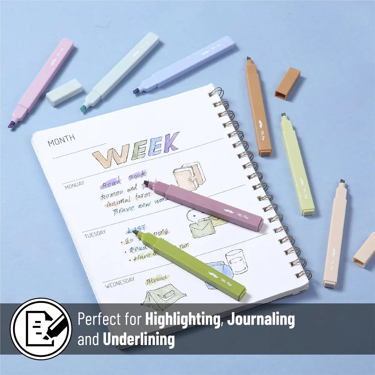 Mr. Pen Aesthetic Highlighters No Bleed, 8 Pack, Verdant Earth Colors | Chisel Tip, Fast Dry, for Journaling & School - view 5