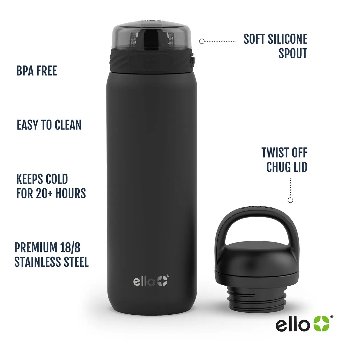 Ello Cooper 22oz Insulated Stainless Steel Water Bottle | Leakproof & Cold for All-Day Hydration - view 4