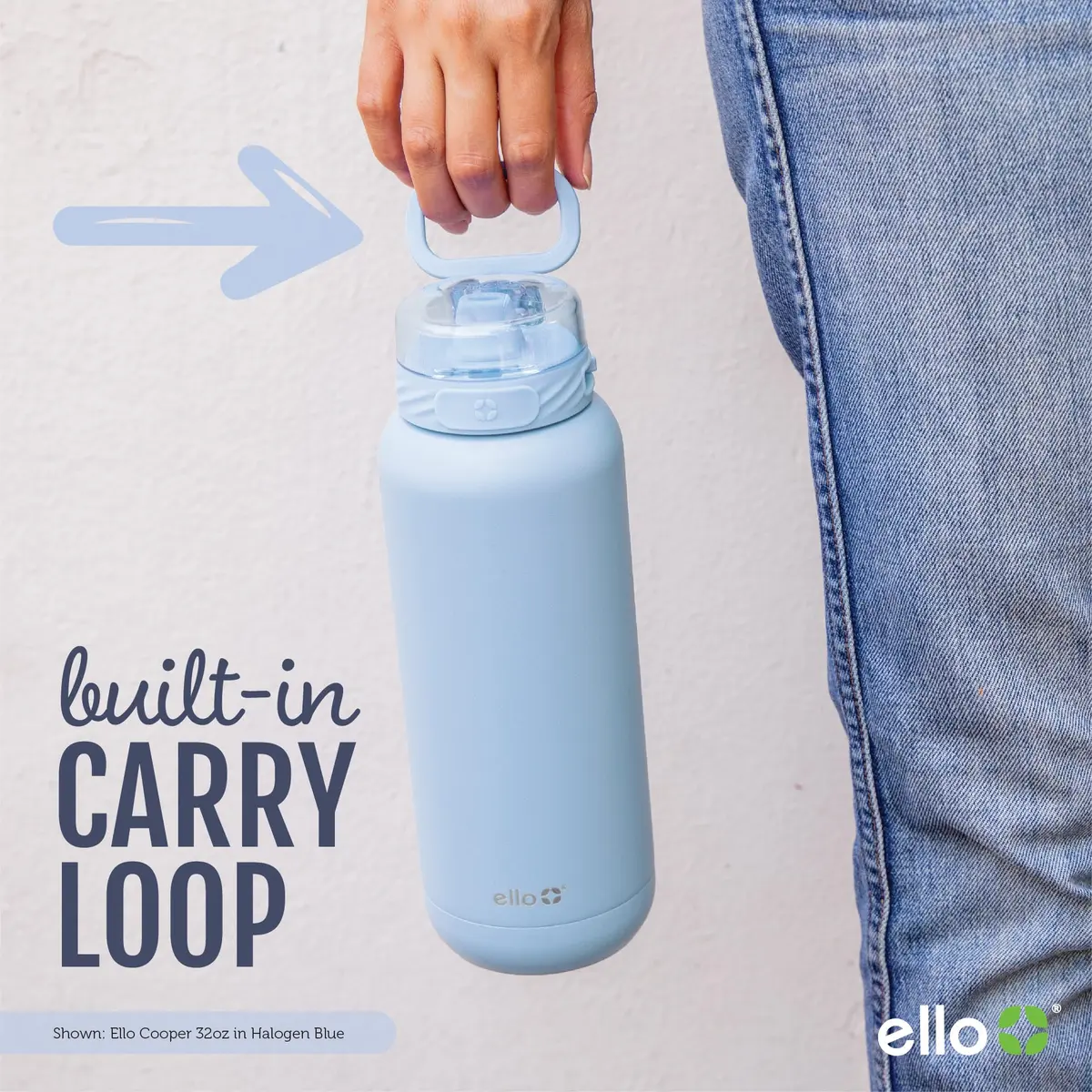 Ello Cooper 40oz Insulated Stainless Steel Water Bottle with Straw, Yucca | Keeps Drinks Cold 24H, Leakproof, BPA-Free - view 6
