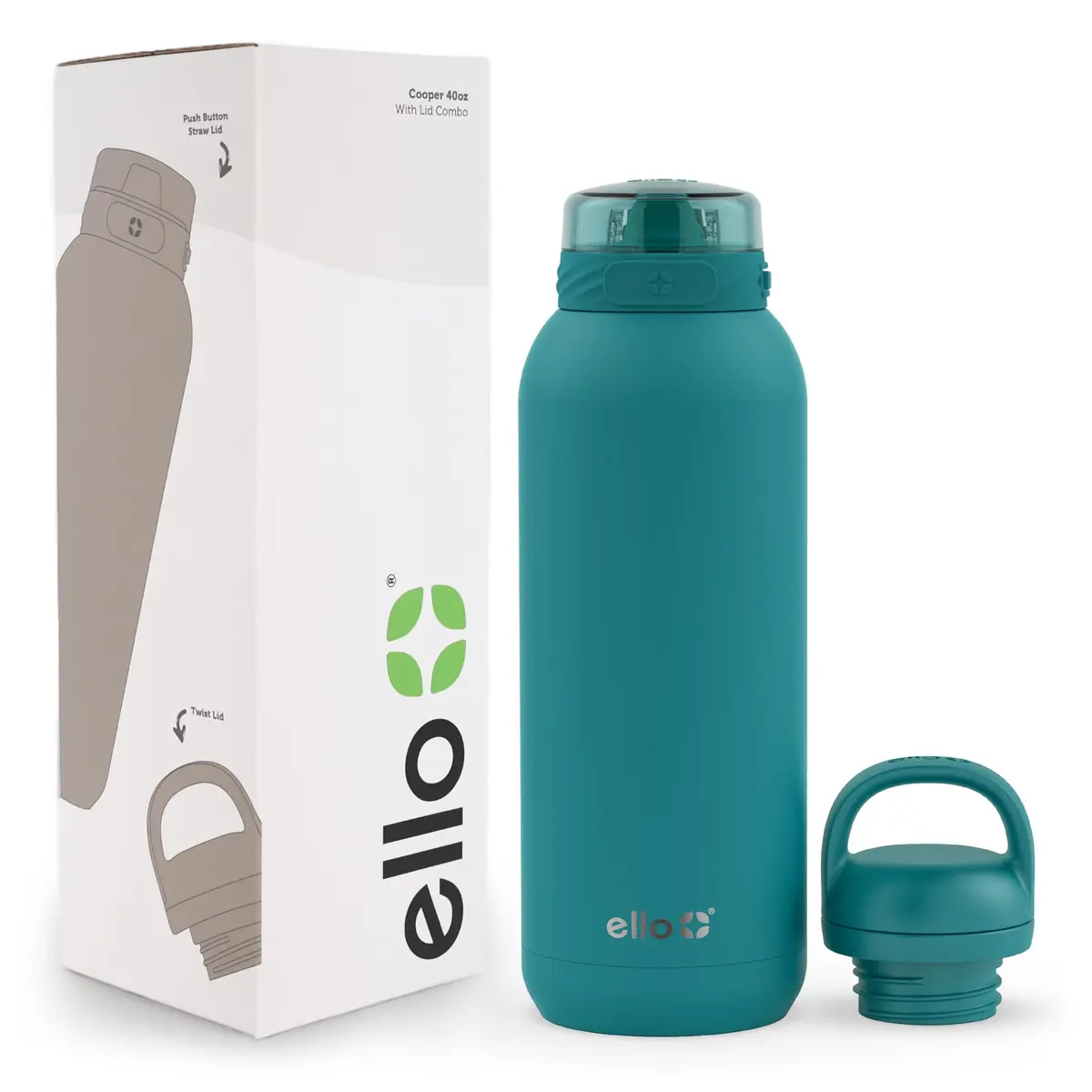 Ello Cooper 40oz Insulated Stainless Steel Water Bottle with Straw, Antigua | Keeps Cold 24 Hours - main product image