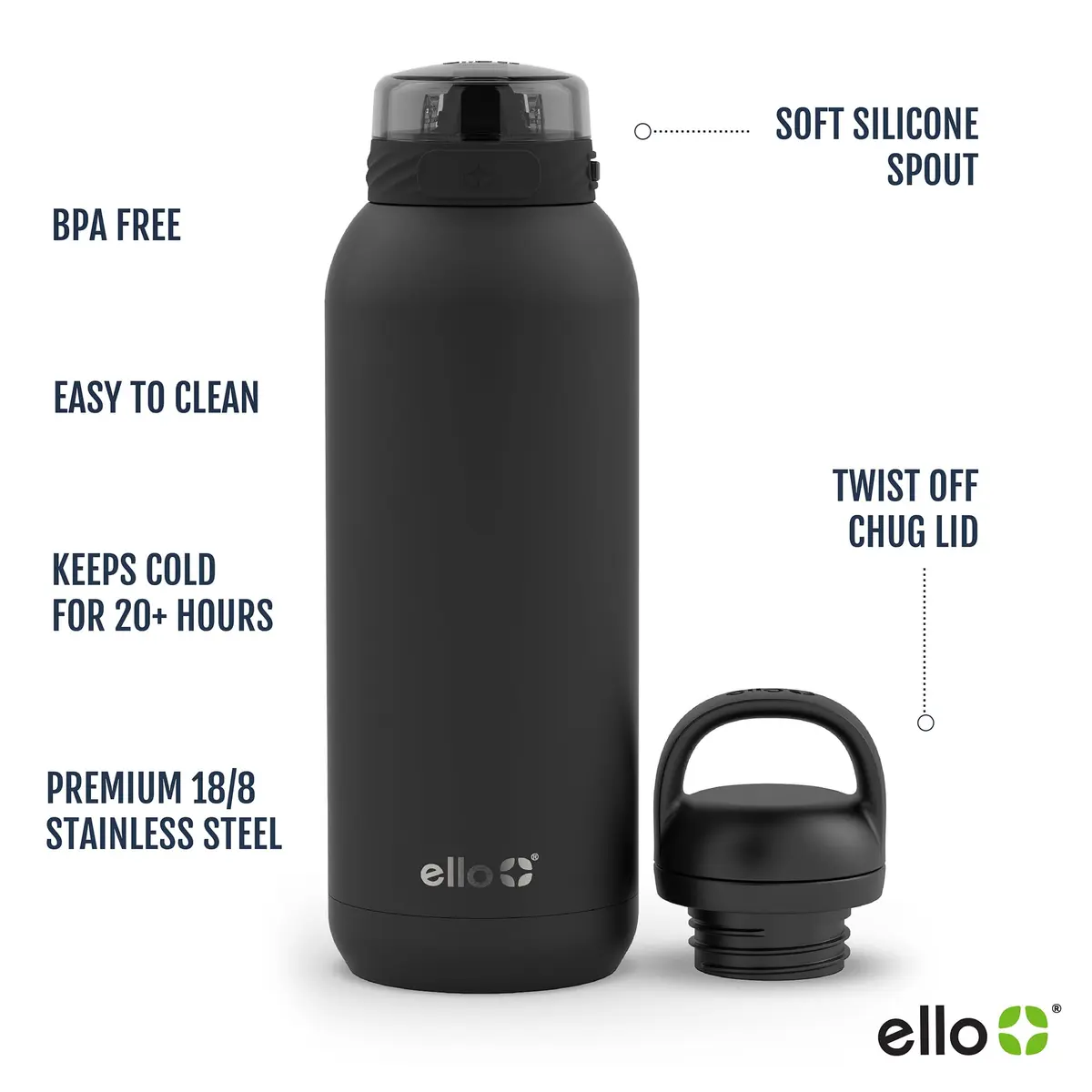 Ello Cooper 40oz Insulated Stainless Steel Water Bottle with Straw, Antigua | Keeps Cold 24 Hours - view 4