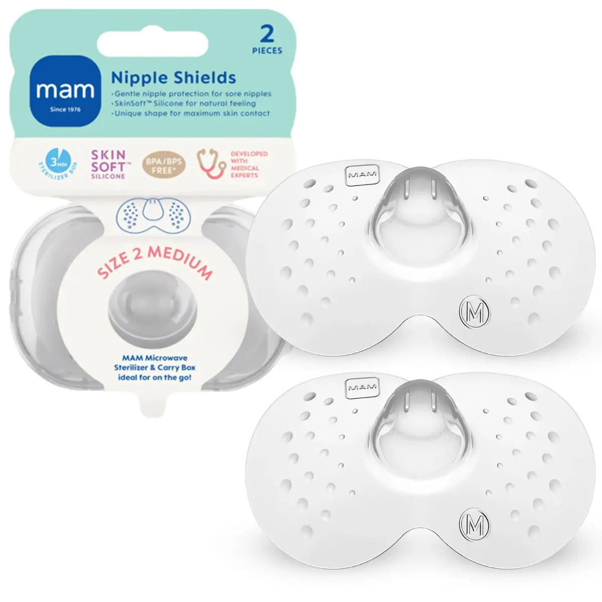 MAM Nipple Shields for Breastfeeding Medium 20mm 2 Pack | Developed with Lactation Experts for Latch Assistance - main product image