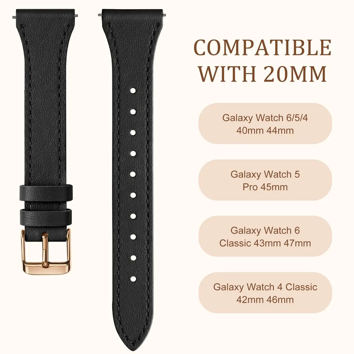 GEAK Slim Leather Band Compatible with Galaxy Watch 7/6/5/4/Active 2 40mm/44mm | Genuine Leather Strap with Quick Release - view 5