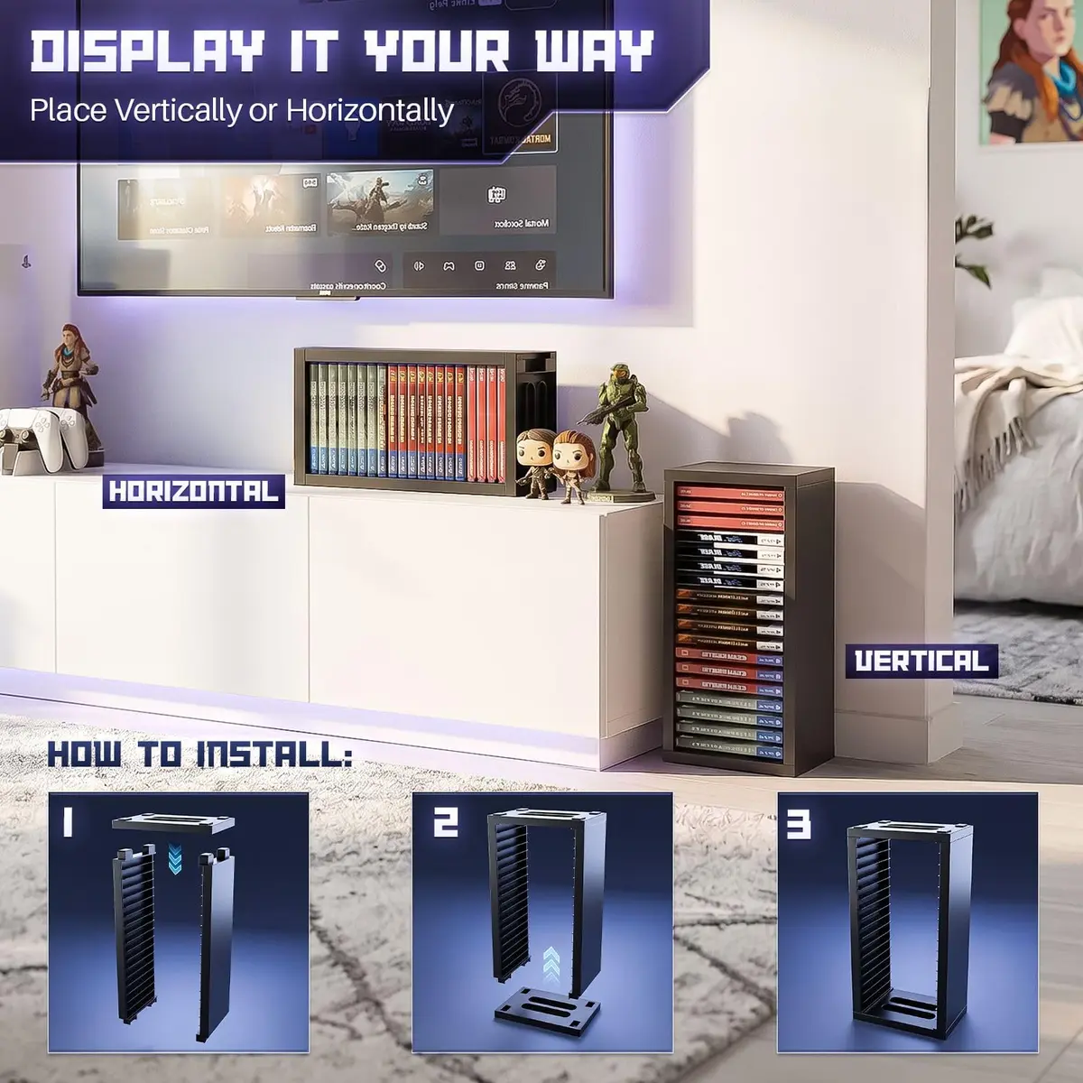 TNP Video Game Storage Tower for PS5 and Nintendo Switch | 18 Disc Capacity | Black - view 4