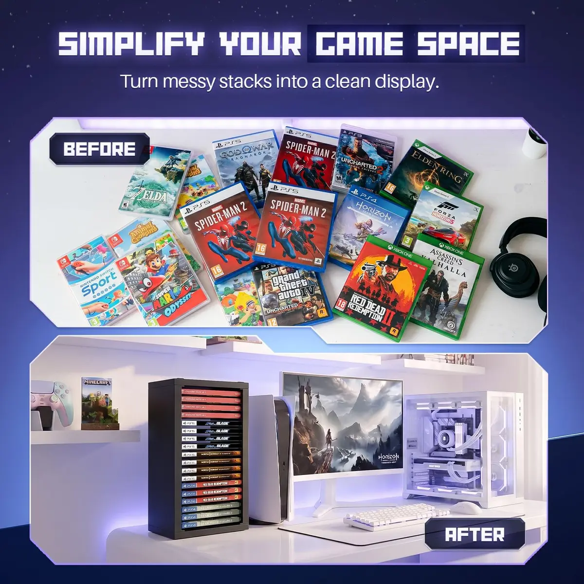 TNP Video Game Storage Tower for PS5 and Nintendo Switch | 18 Disc Capacity | Black - view 5