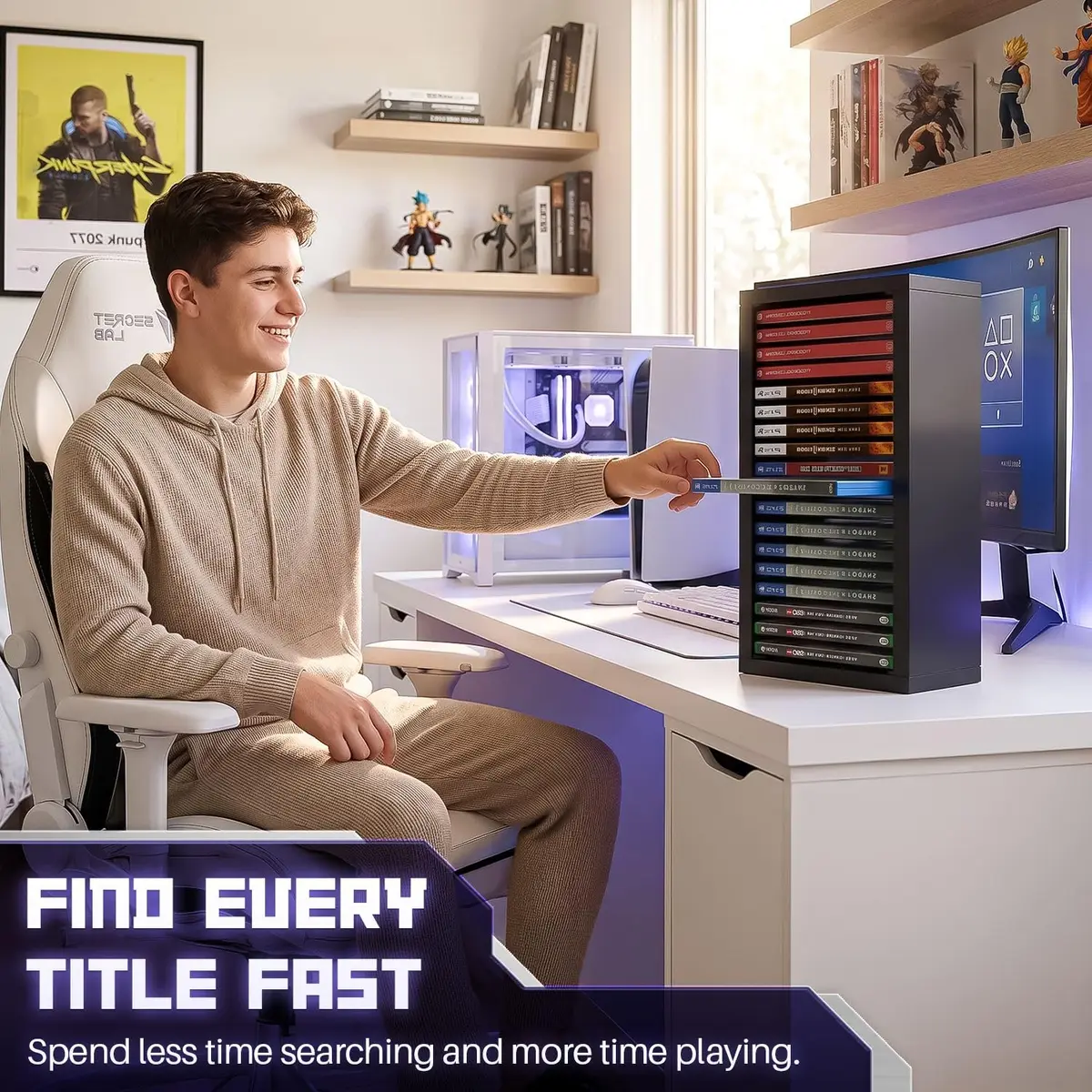 TNP Video Game Storage Tower for PS5 and Nintendo Switch | 18 Disc Capacity | Black - view 8