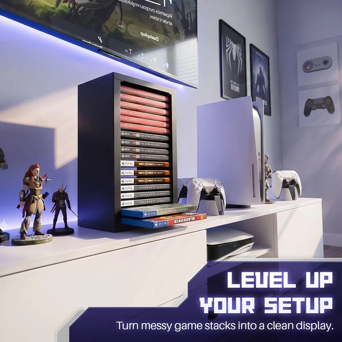 TNP Video Game Storage Tower for PS5 and Nintendo Switch | 18 Disc Capacity | Black - view 2