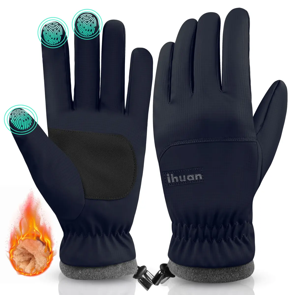 ihuan Winter Waterproof Ski Gloves Men Women | Windproof & Water-Resistant for Cold Weather (Large, Blue) - main product image