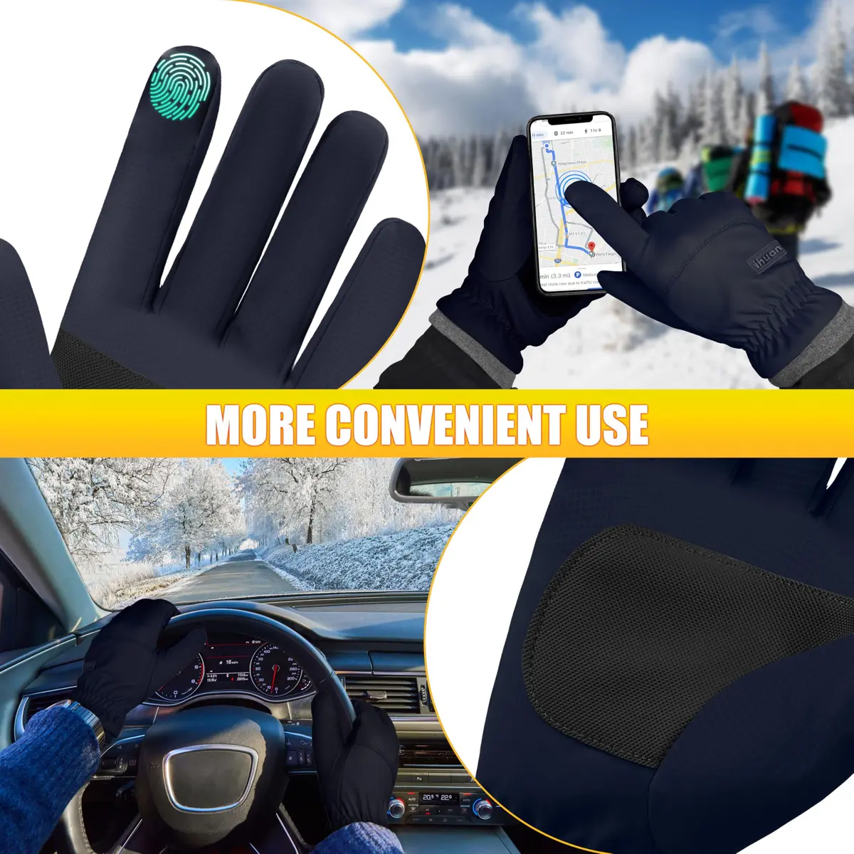 ihuan Winter Waterproof Ski Gloves Men Women | Windproof & Water-Resistant for Cold Weather (Large, Blue) - view 5