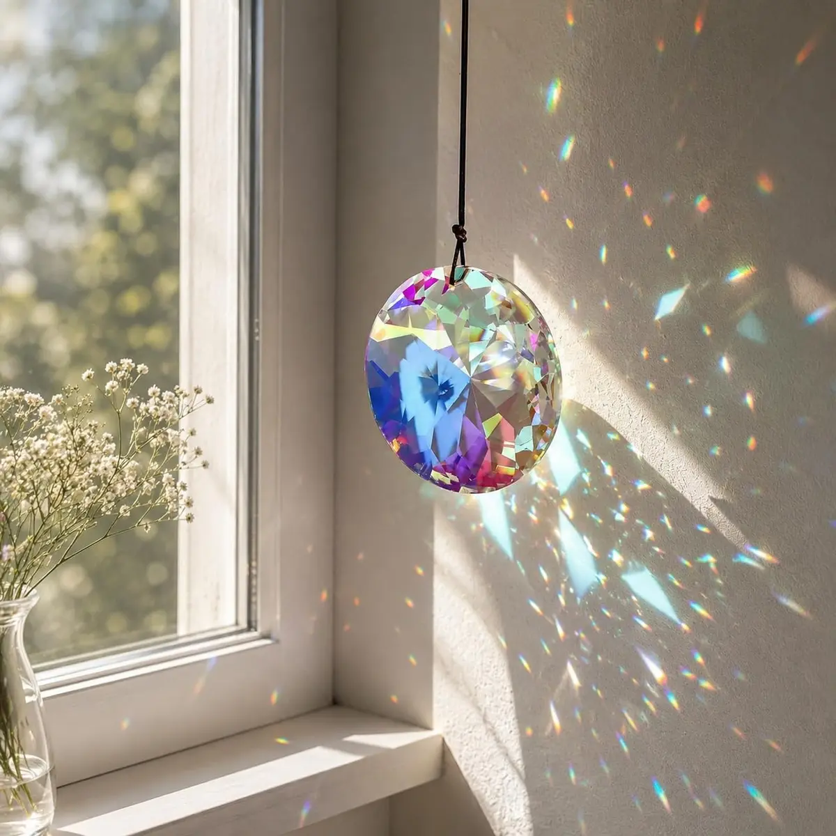 YU FENG 3 Inch Round Crystal Prism Suncatcher, AB Color Rainbow Maker (79mm / 3.1in) - main product image