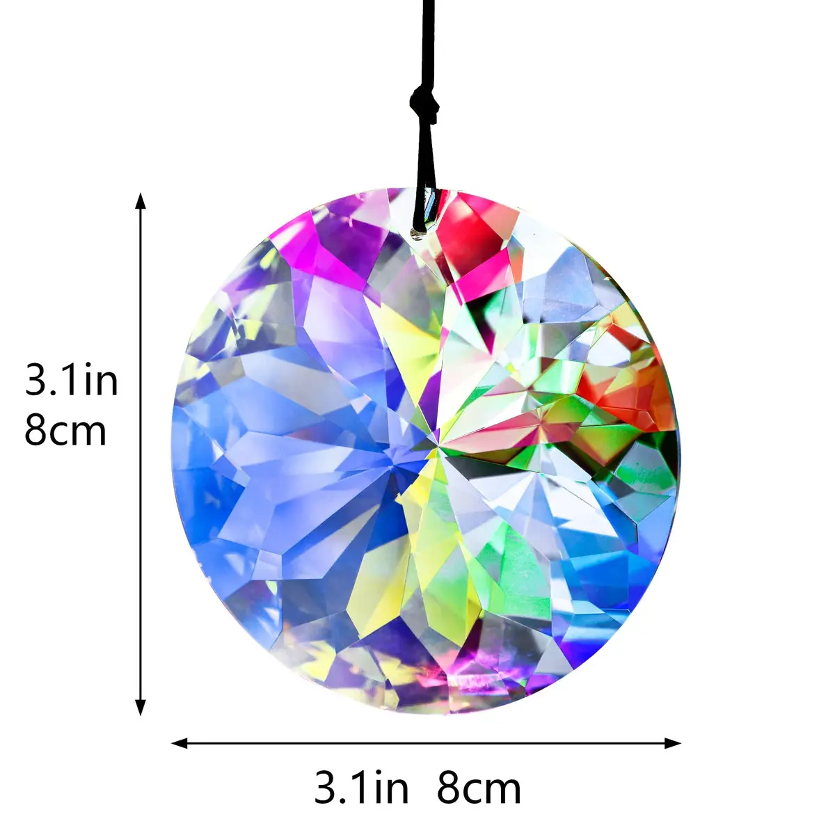 YU FENG 3 Inch Round Crystal Prism Suncatcher, AB Color Rainbow Maker (79mm / 3.1in) - view 5