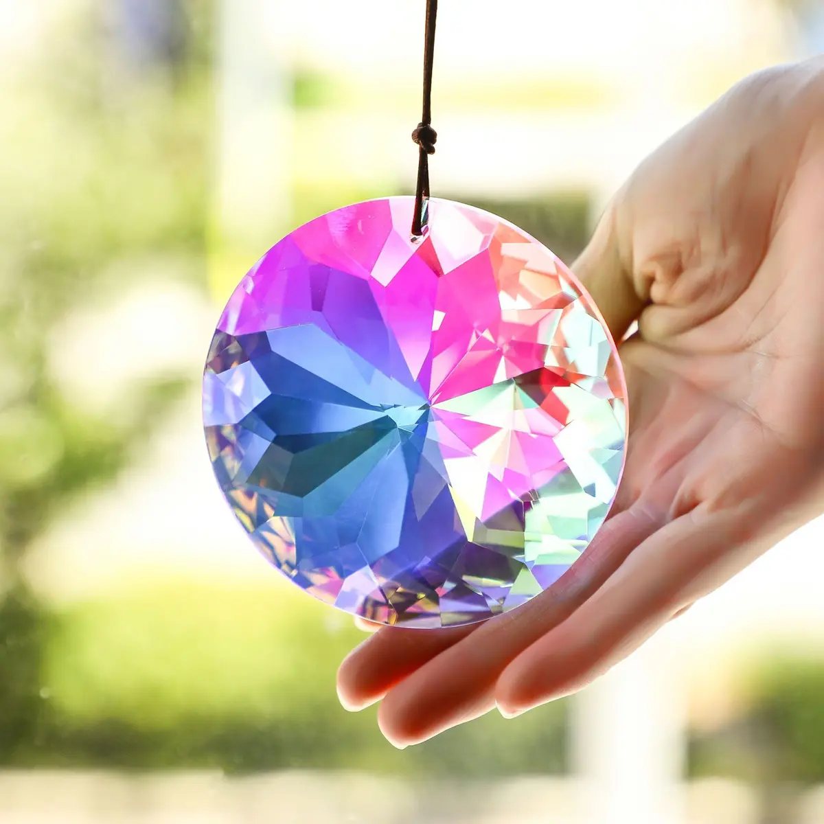 YU FENG 3 Inch Round Crystal Prism Suncatcher, AB Color Rainbow Maker (79mm / 3.1in) - view 2