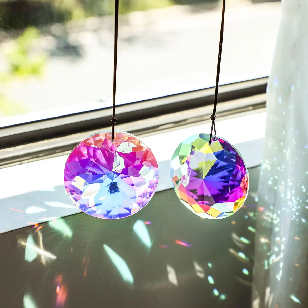 YU FENG 3 Inch Round Crystal Prism Suncatcher, AB Color Rainbow Maker (79mm / 3.1in) - view 4