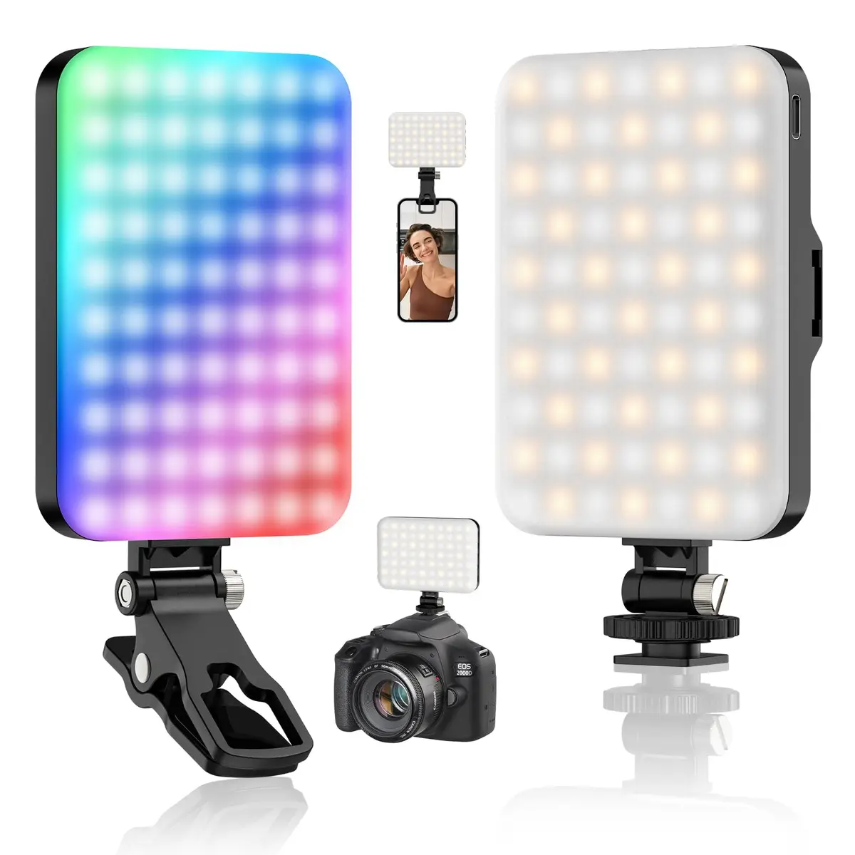 Hagibis RGB Video Light, 360° Full Color Selfie Light LED Camera Light with 3 Cold Shoe Mounts/CRI 97+/20 Scene Modes/2200mAh Rechargeable Portable Phone Light Photography Selfie Lighting | 7 Light Modes & 10 Brightness - main product image