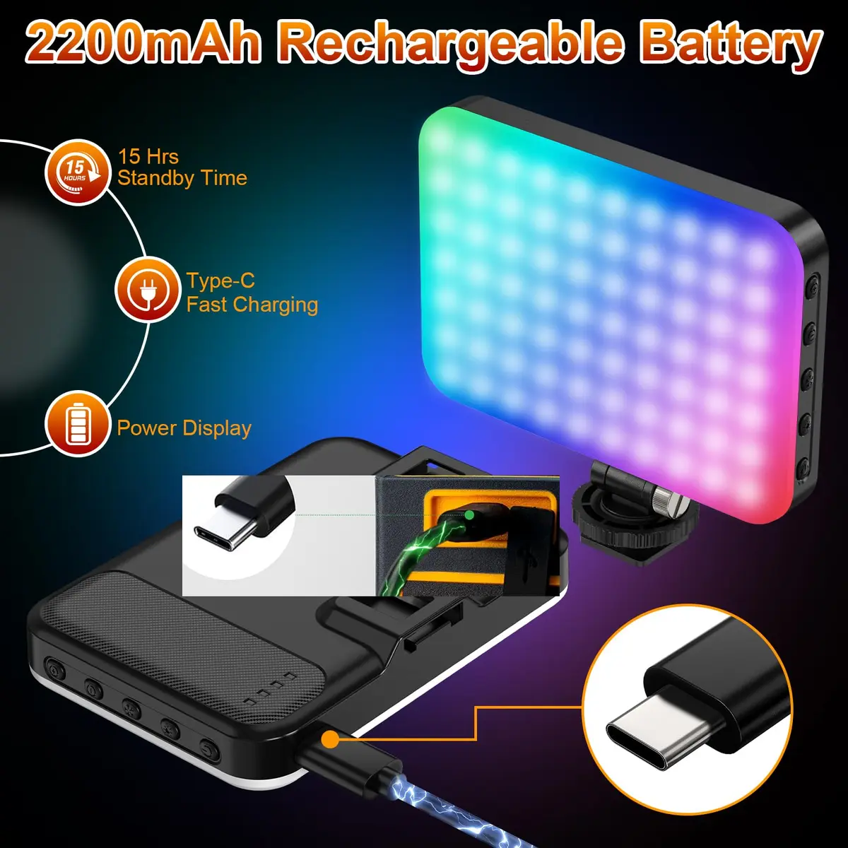 Hagibis RGB Video Light, 360° Full Color Selfie Light LED Camera Light with 3 Cold Shoe Mounts/CRI 97+/20 Scene Modes/2200mAh Rechargeable Portable Phone Light Photography Selfie Lighting | 7 Light Modes & 10 Brightness - view 2