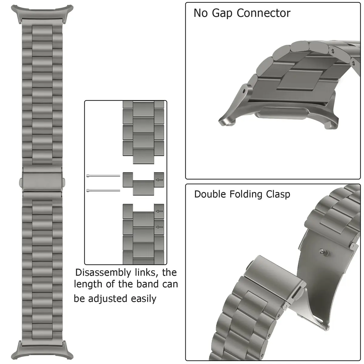 Anlinser No Gap Bands Compatible with Samsung Galaxy Watch Ultra 2/1 47mm Gray Titanium Metal Strap | Classic Style for Men & Women - view 3