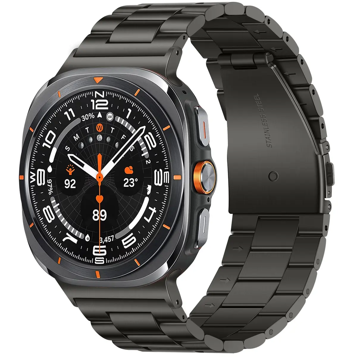 Anlinser No Gap Bands Compatible with Samsung Galaxy Watch Ultra 2/1 47mm Graphite | Stainless Steel Metal Strap - main product image